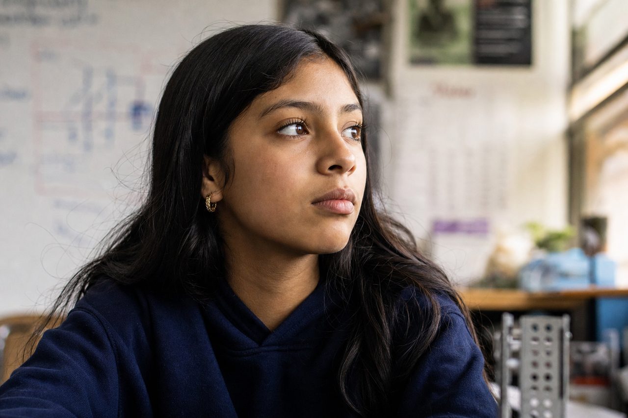 Maria's face — thinking, determined